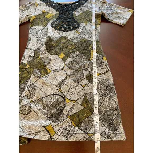 Angie Printed Fall Boho Sweater Dress with Crochet Neckline Size Small - Picture 11 of 11